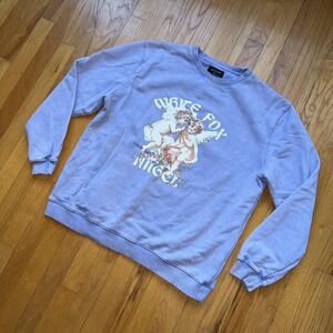 White Fox Sweatshirt S/M Purple Angel Cherub Graphic Crewneck Pullover